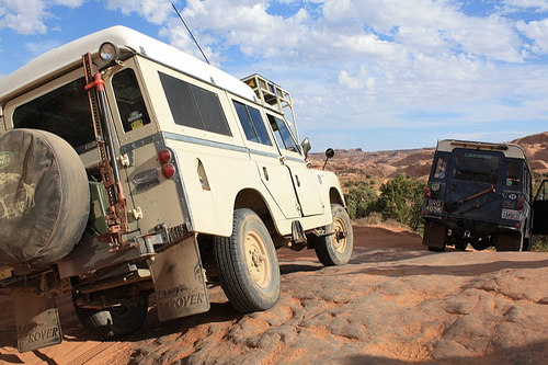 Land Rover Dormobile on rock